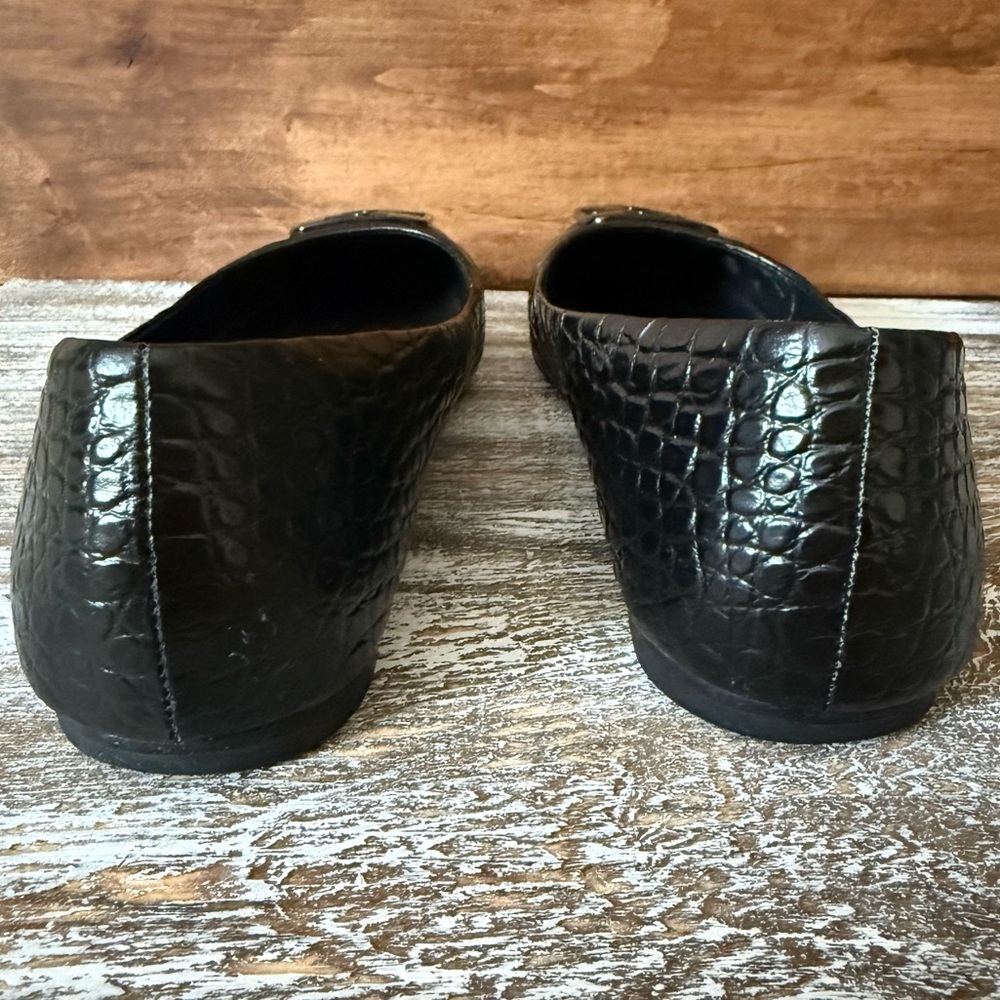 Tory Burch Perfect Blk Georgia Ballet Flats‎ Croc Patent Leather Square Toe 8.5 - Picture 3 of 10